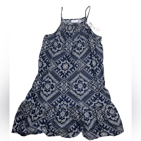 The Children’s Place Blue Bandana Ruffle Dress Girls Size Large NWT - Picture 1 of 9